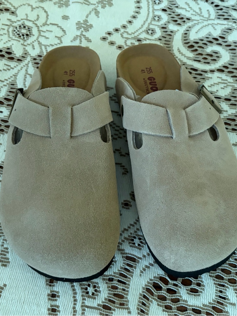 Beige Suede women’s Slip-On tan Clogs